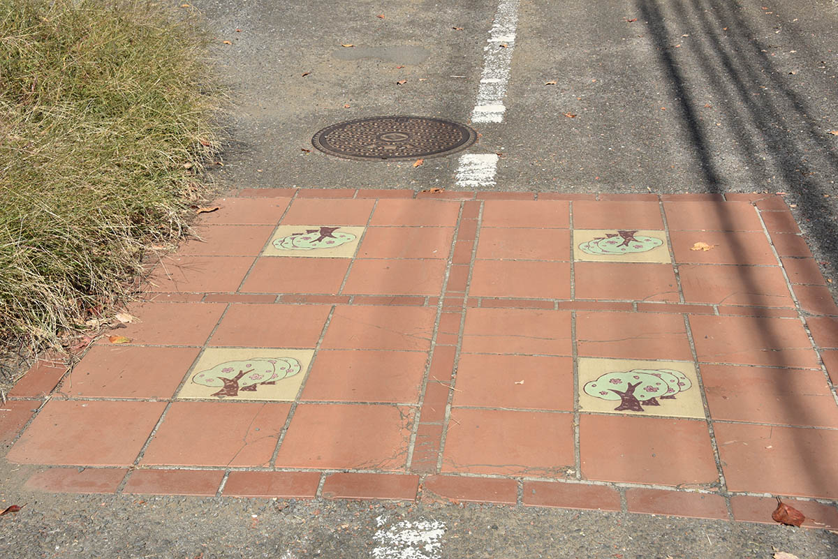 上瀬谷の周辺は桜が多く植えられていたので、歩道はサクラをあしらった舗装がされている