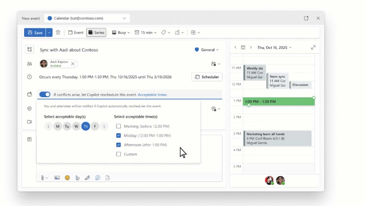 Calendar enhancements in Outlook