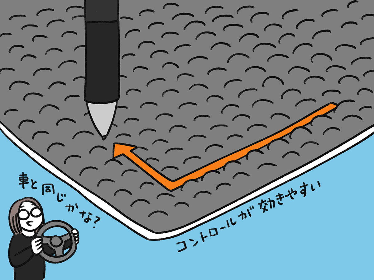 表面の凹凸がペン先のスピードを抑えコントロールしやすくする