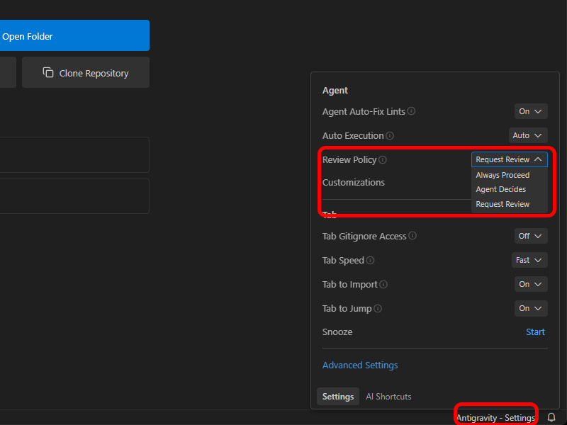 「Review Policy」を「Request Review」に設定しておけば、いきなりコーディングが始まったりはしない