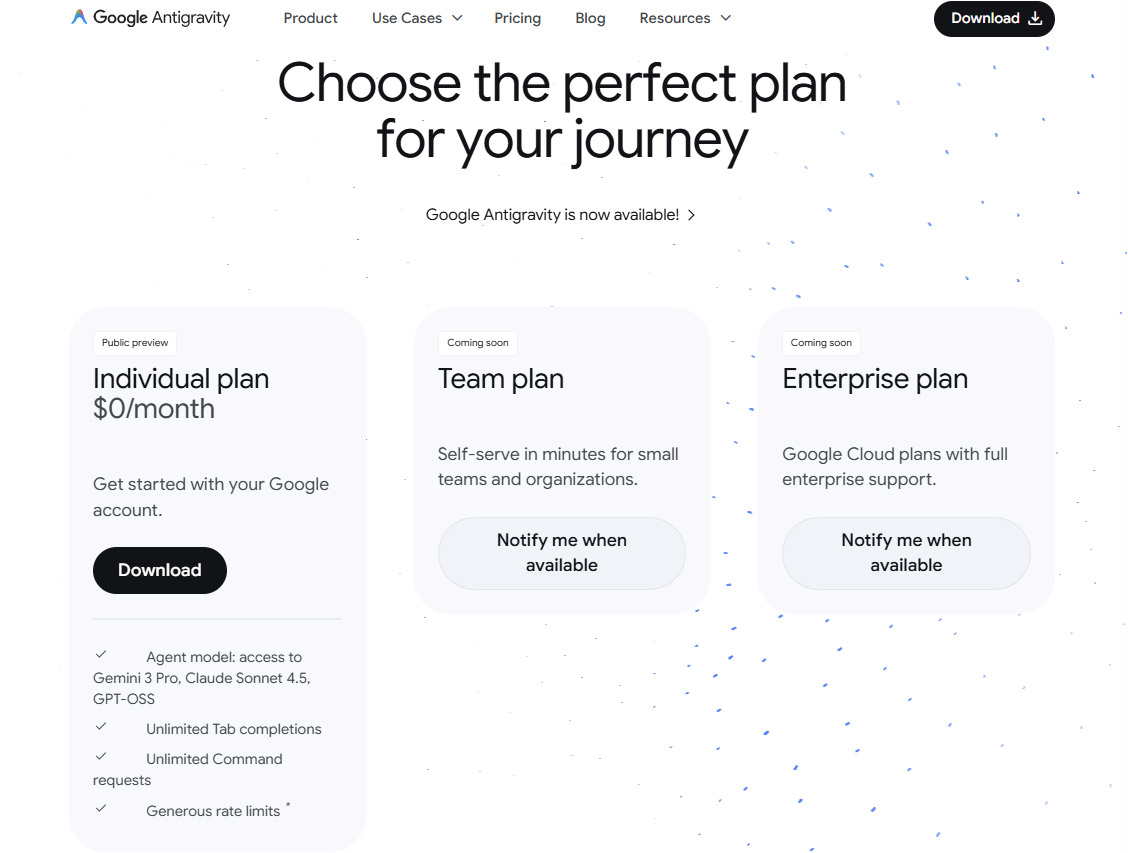 Individual planは無料。他に有料と思われるTeam planやEnterprise planの登場が予告されている