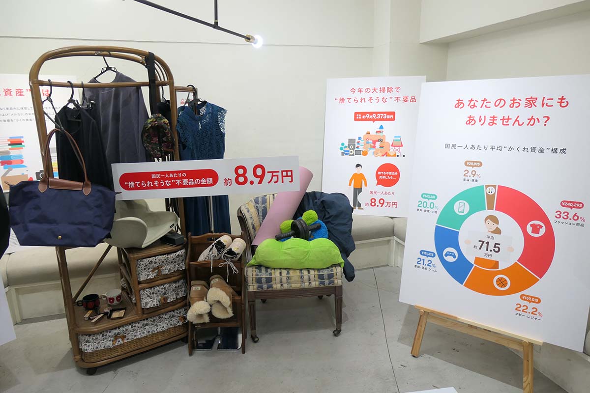 大掃除で捨てられそうな約8.9万円分の不用品を可視化したコーナー