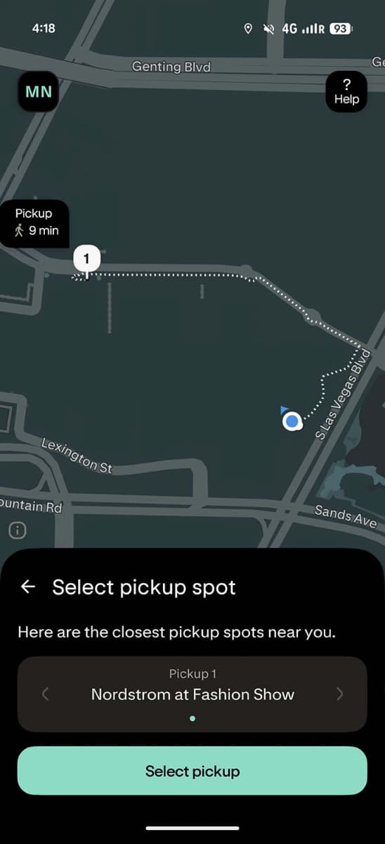 Zoox乗車用アプリ。使い方はライドシェアアプリとほぼ同じ。