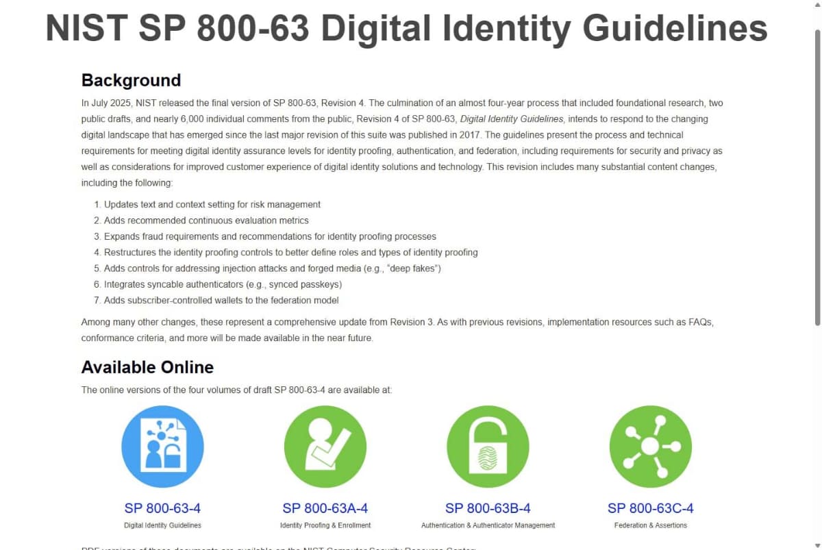 NISTのデジタルアイデンティティガイドライン「SP 800-63-4」が公開