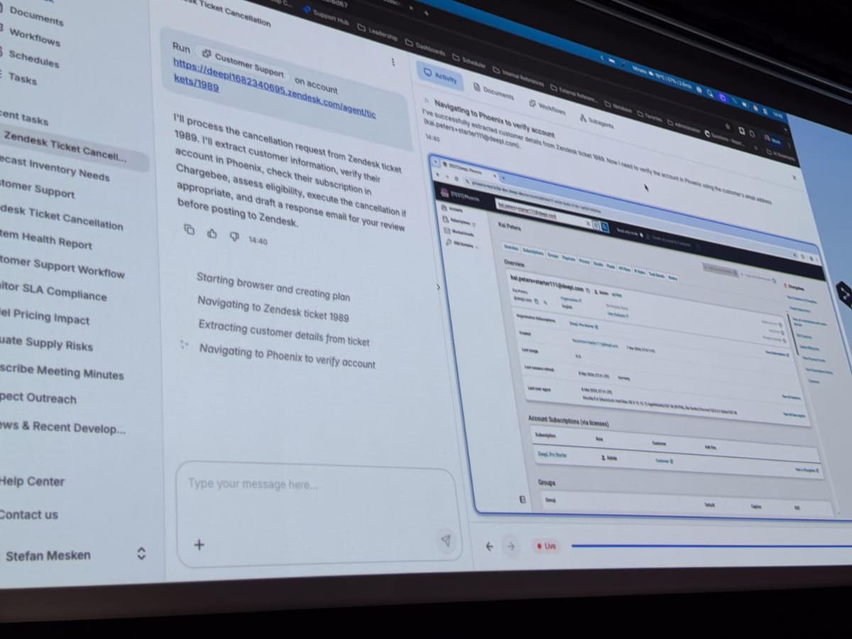 発表会での「DeepL Agent」のデモの様子