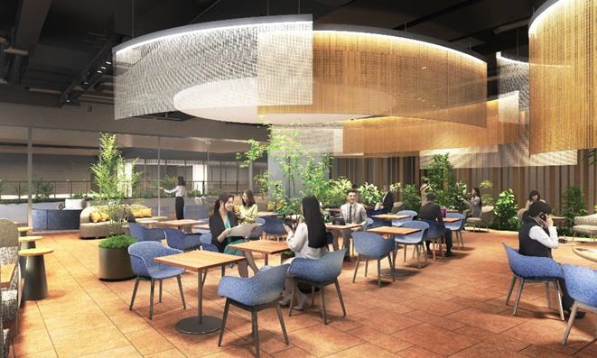 2階オフィスエントランスの入居企業専用ラウンジ