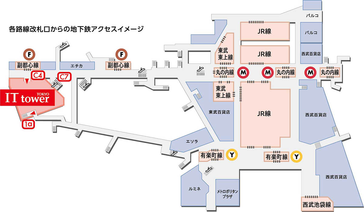 各路線改札口からの地下アクセスイメージ