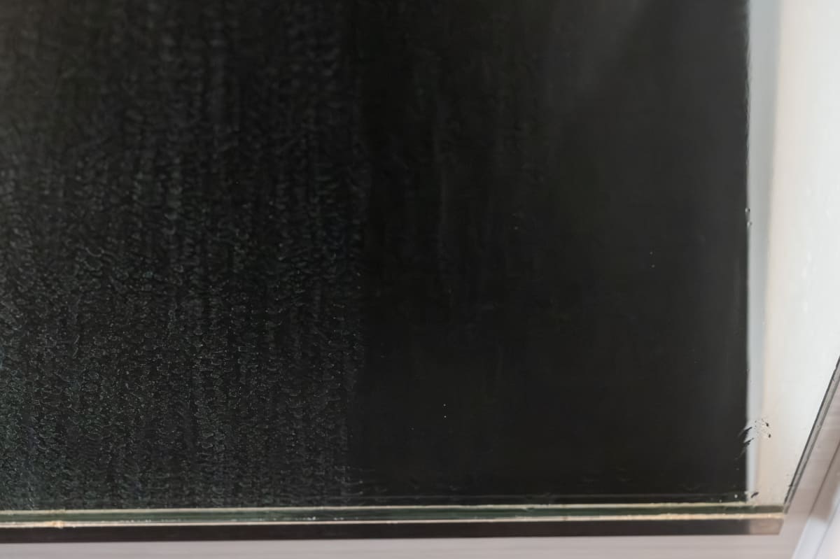 作業途中、右半分が研磨済みです。ここは(こんな見た目ですが)強固なウロコ痕が少ないエリアで、一度の研磨でほぼ落ちました