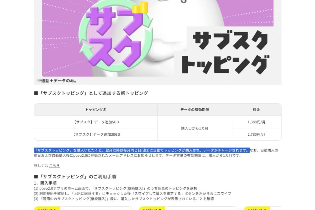 サブスクトッピングは、有効期限が1カ月。使い切った際に自動でチャージされるオートチャージとは、やや性格が異なる