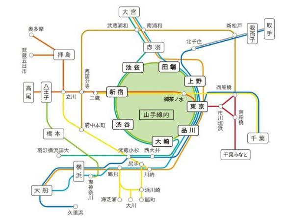 東京の電車特定区間・山手線内エリア図(出典：JR東日本「運賃改定のご案内」)