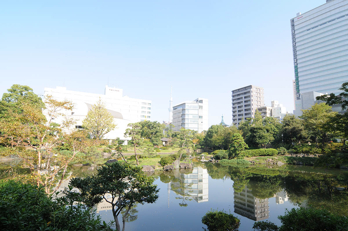 国技館の裏手には、安田財閥総帥・安田善次郎の旧宅を整備した旧安田庭園がある(19年11月撮影)