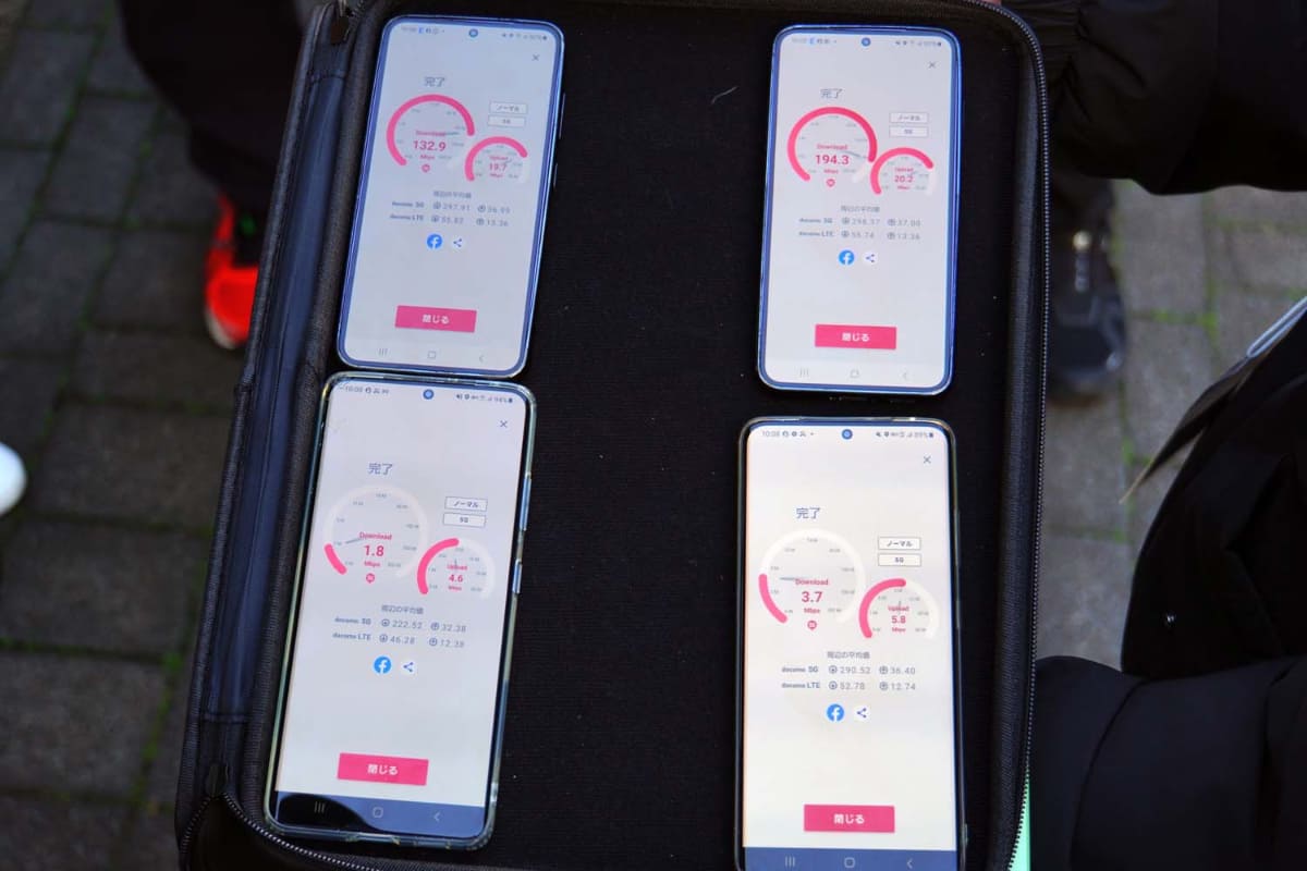 上記の場所での計測結果。上が5G SAで、同じ5GでもNSAの100倍近いスループットが出ていることが分かる