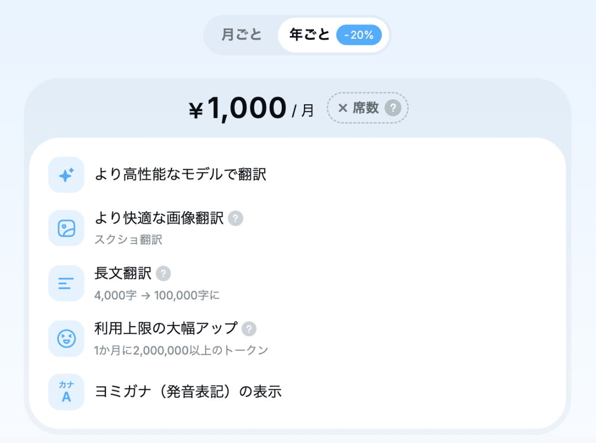 料金はProを席数分購入する形