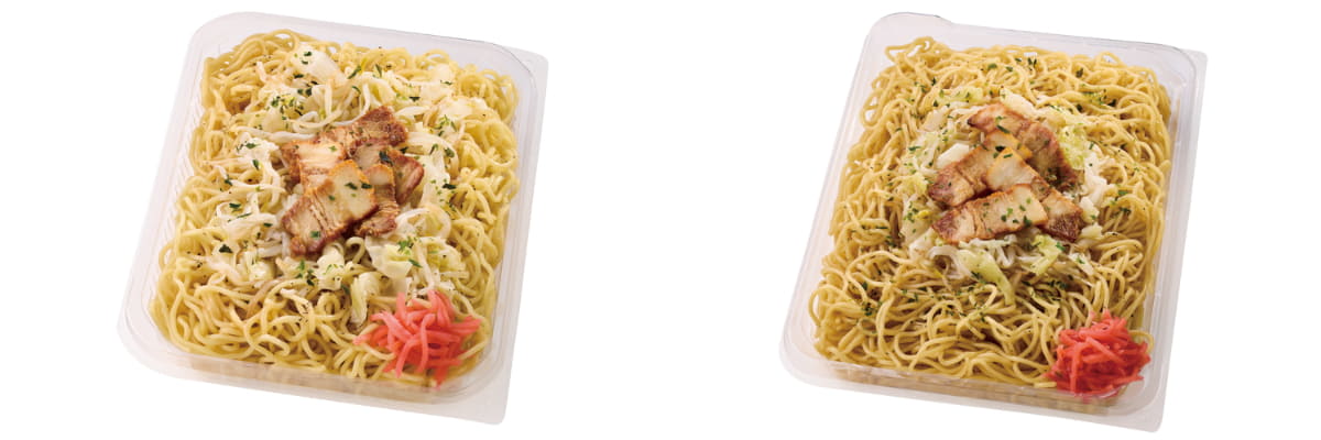 従来品と「盛りすぎ!塩焼そば」