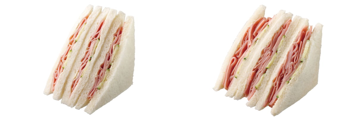 従来品と「盛りすぎ!ハムサンド」