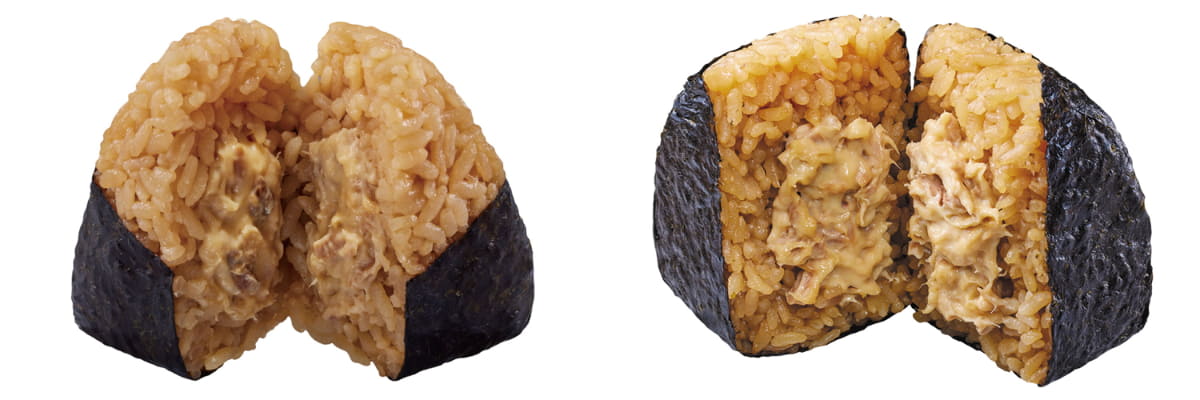 従来品と「盛りすぎ!和風シーチキン マヨネーズおにぎり」