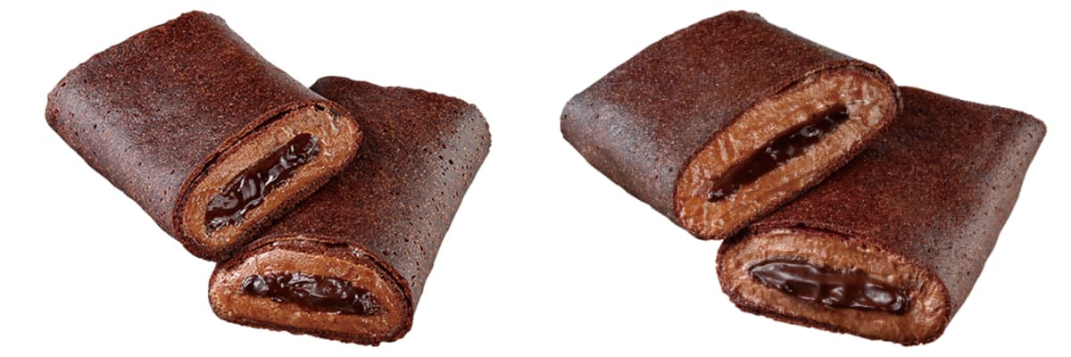 従来品と「盛りすぎ!くちどけショコラクレープ」