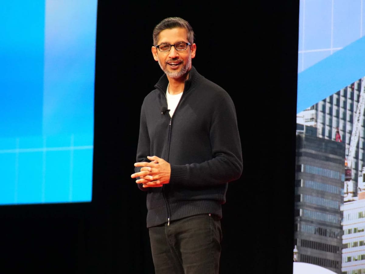 NRFで講演する米Google CEOのSundar Pichai氏