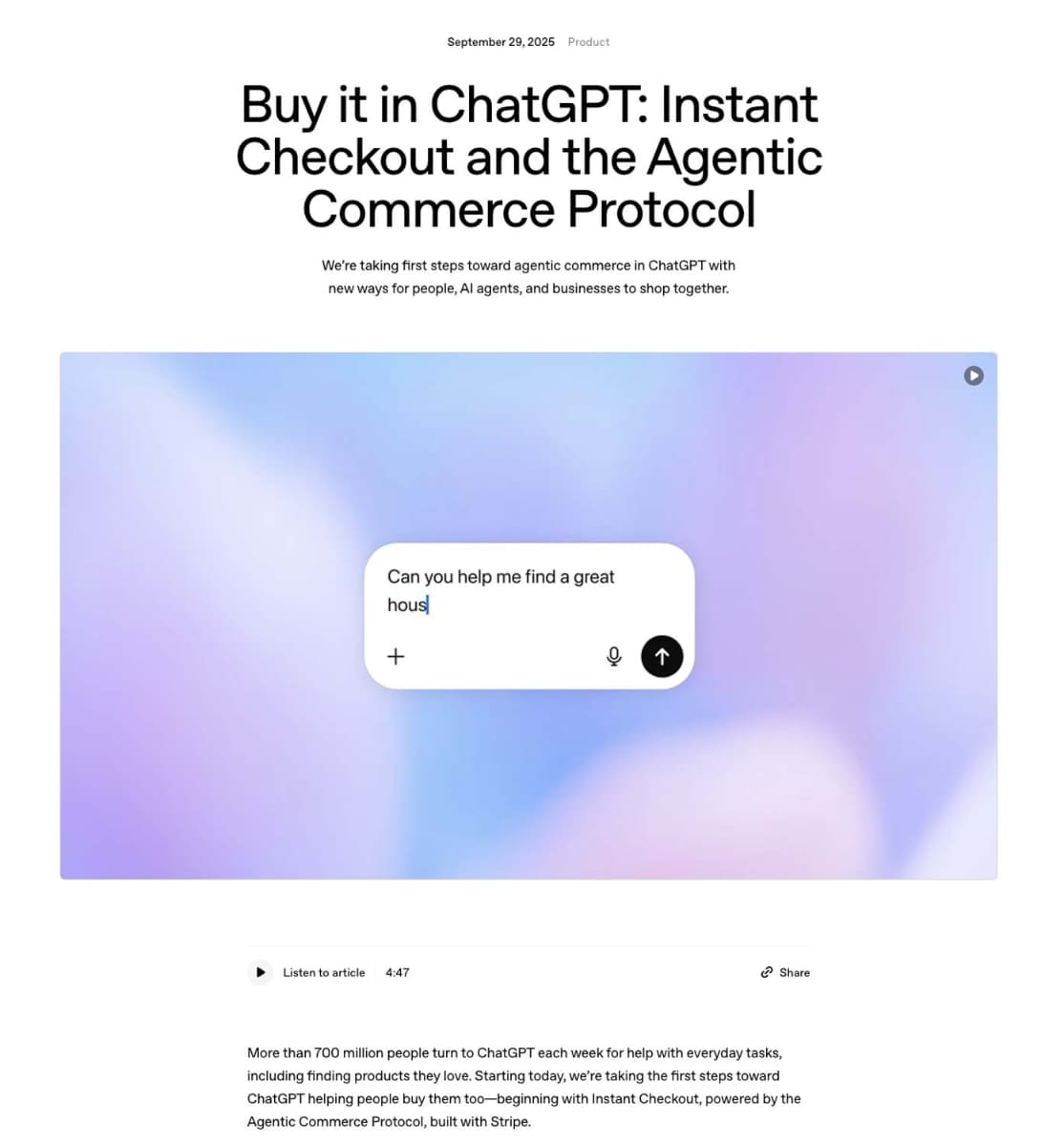 OpenAIは2025年9月末に「Instant Checkout」と「ACP(Agentic Commerce Protocol)」を発表した
