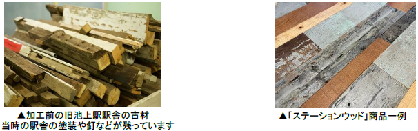 既存の駅舎に利用されてきた古材は、利用しやすい建材などに加工して「ステーションウッド」として販売
