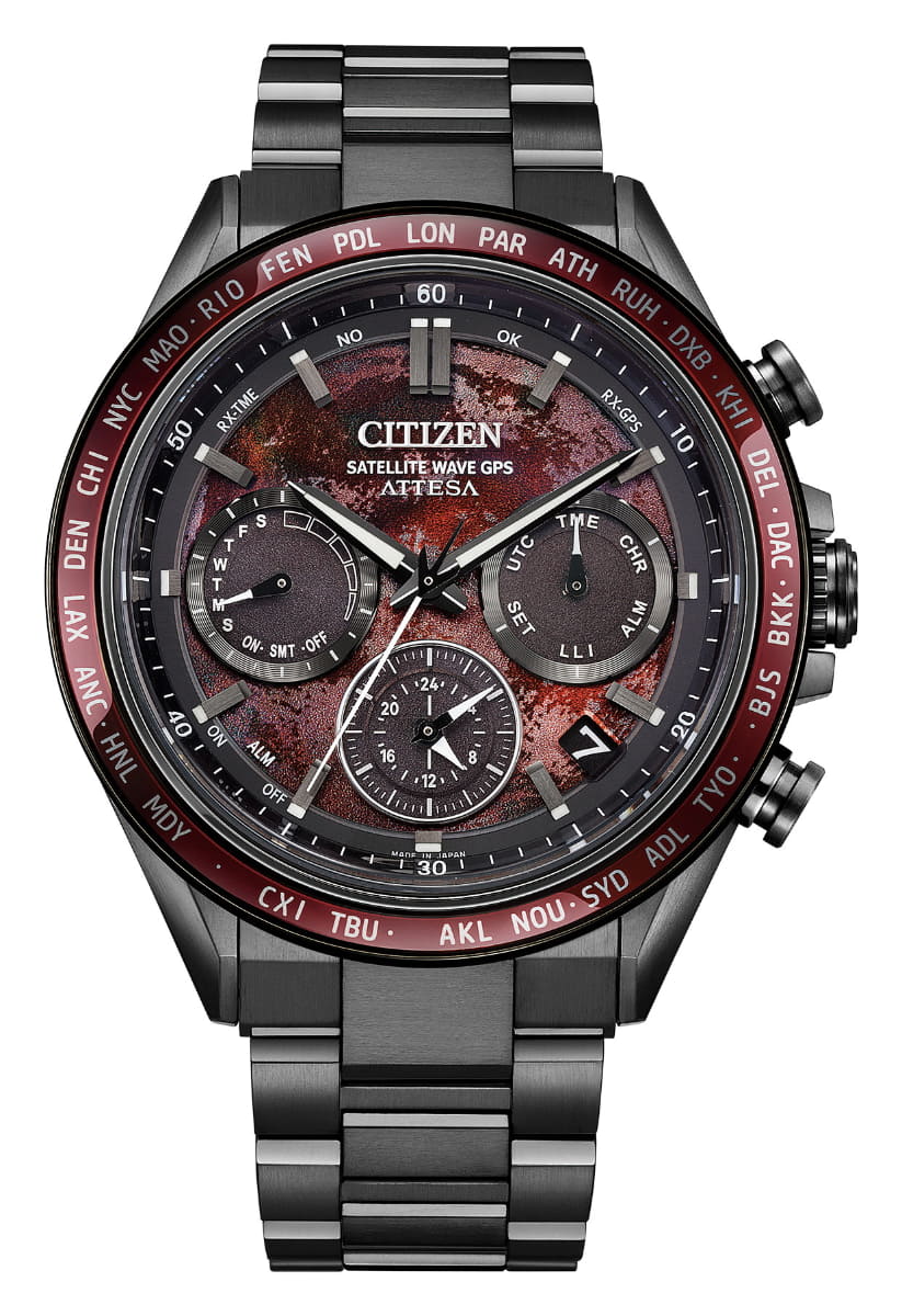 シチズン アテッサ ACT Line エコ・ドライブGPS衛星電波時計 Shades of Red CC4077-71Z、385,000円。世界限定1,800本