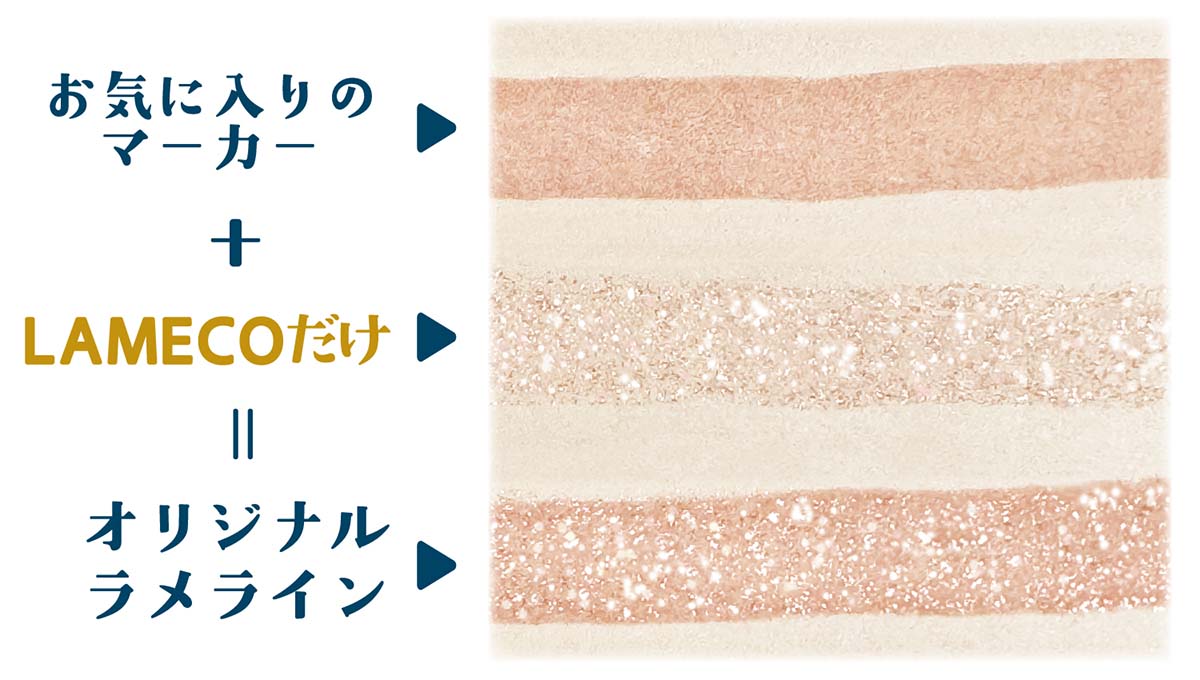 お気に入りのマーカーの上から重ねてオリジナルのラメラインに仕上げられる
