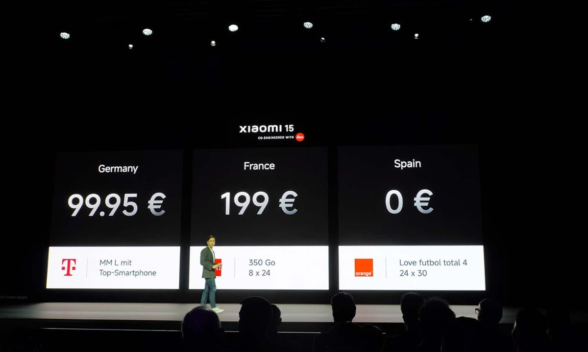 Xiaomi 15シリーズの発表会で撮影したスライド。キャリア経由では、0ユーロになることも