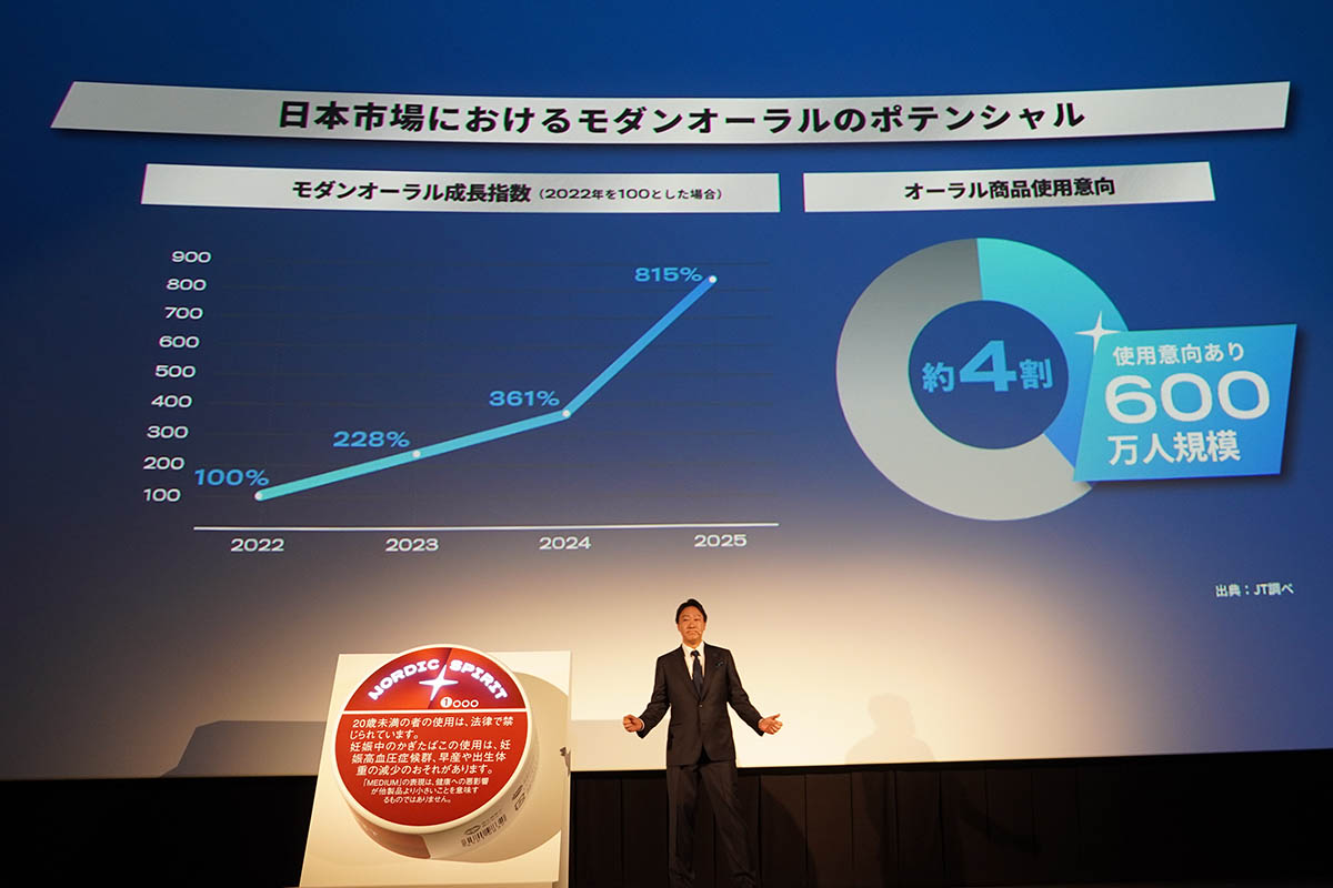 モダンオーラルの可能性について説明するJT たばこ事業本部 RRP 商品企画統括部長 山口顕氏