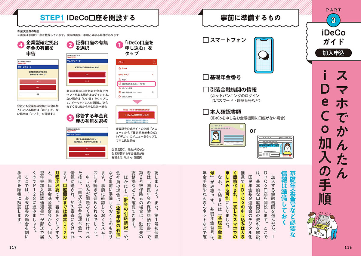 NISAとiDeCoで章を分けて制度内容や口座開設の手順を解説