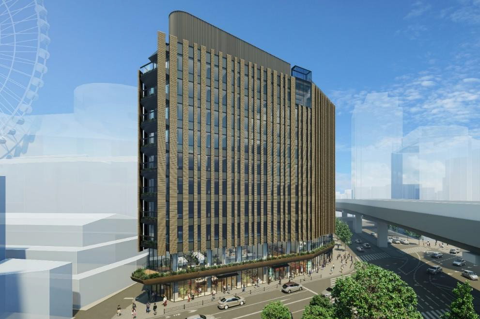 「(仮称)東阪急ビル建替計画」で建設中のオフィスビルの完成イメージ