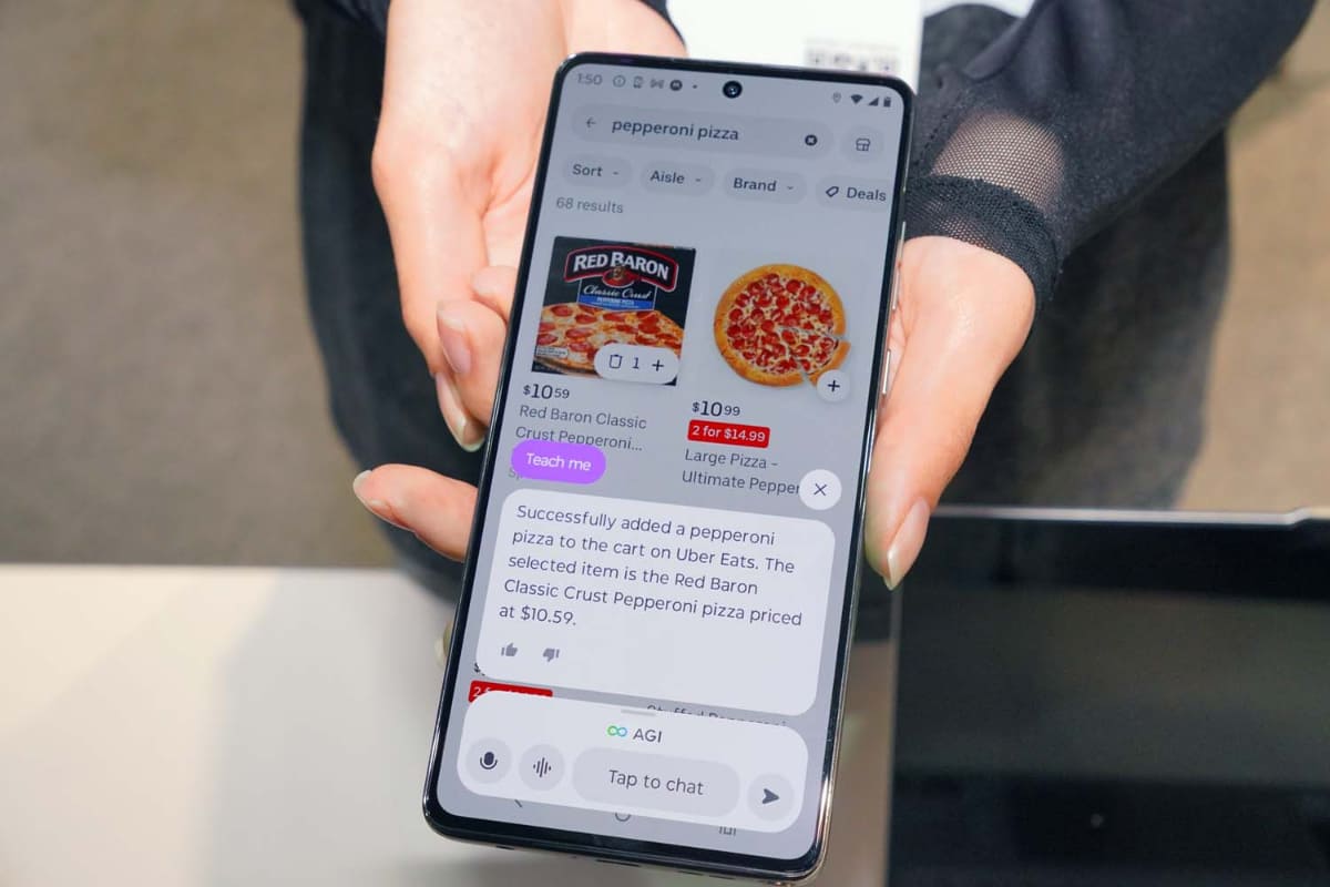 アプリの操作を自動化するAGI。写真はUber Eatsの注文をAGIアプリが自動で行なっている様子だ