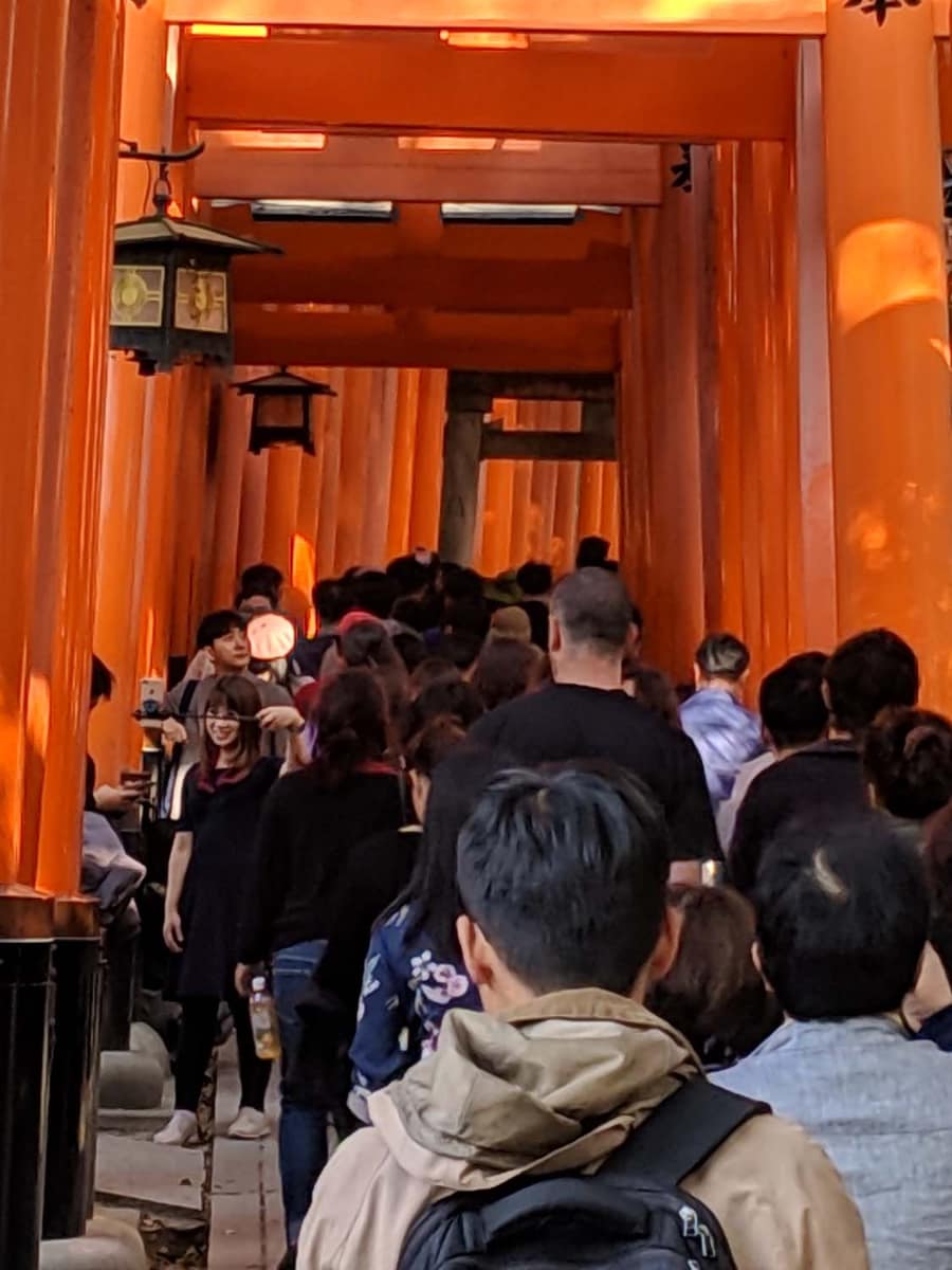伏見稲荷大社の千本鳥居。日中はつねに人がいっぱいで抜けるのも容易ではない