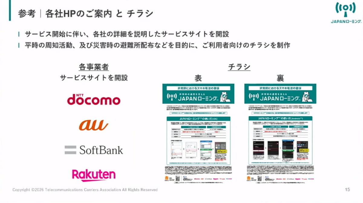 サービス提供時は各社で告知。平常時も周知活動を行なう