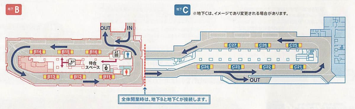 地下B/Cの平面図。一体化するとかなり細長い
