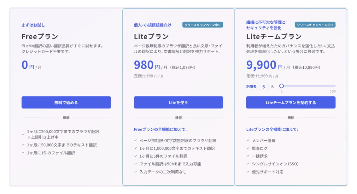 料金プランに「Liteチームプラン」が追加された
