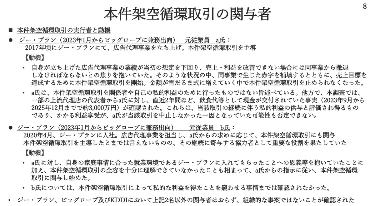 ジー・プランとビッグローブで関与したのは2名のみだった