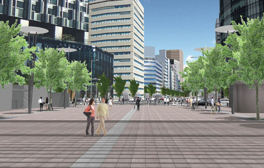 駅前広場から桜通を望む