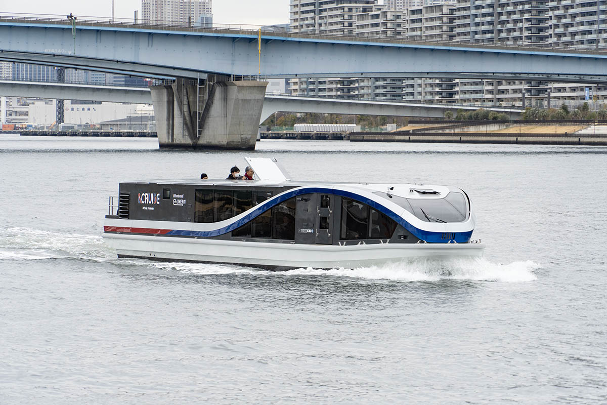 フル電動旅客船「Nihonbashi e-LINER」。1月の試乗会時に撮影