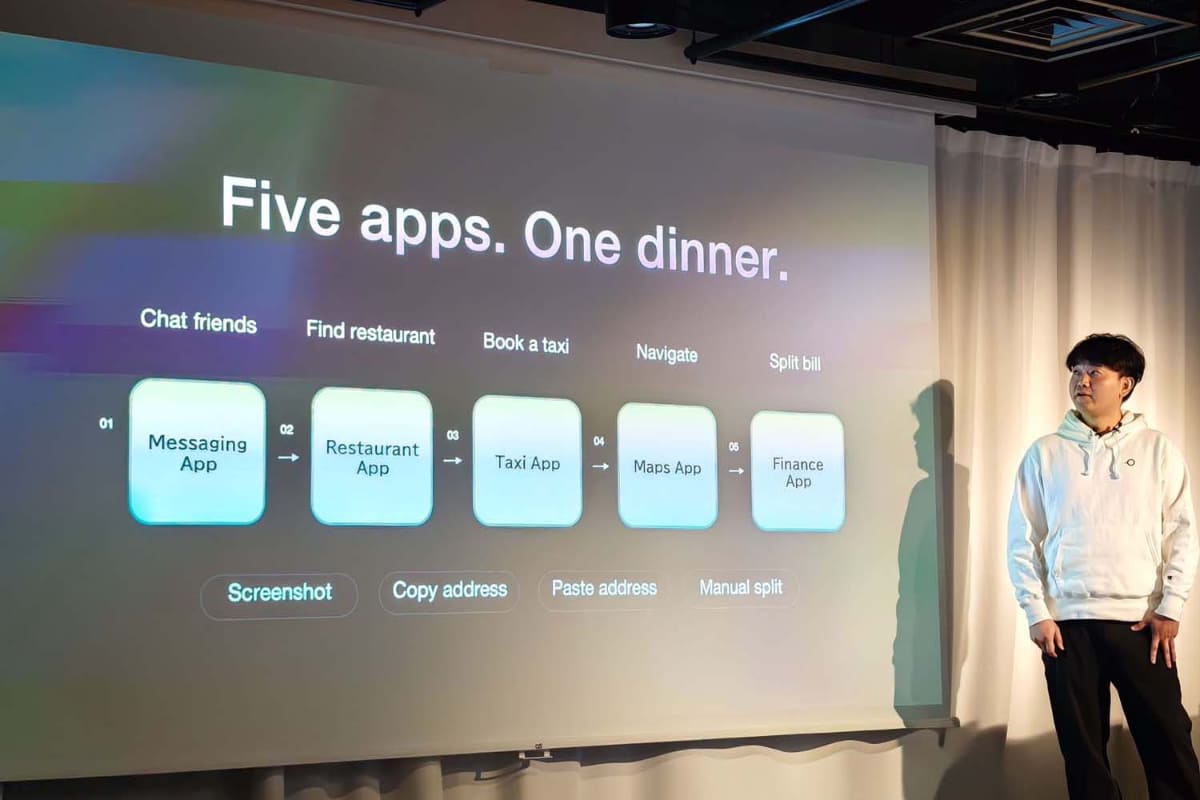 米Brain TechnologiesのCEOであるジェリー・ユー氏は、「1つのことをするのに5つのアプリを使い分けている」と現状の課題を説明