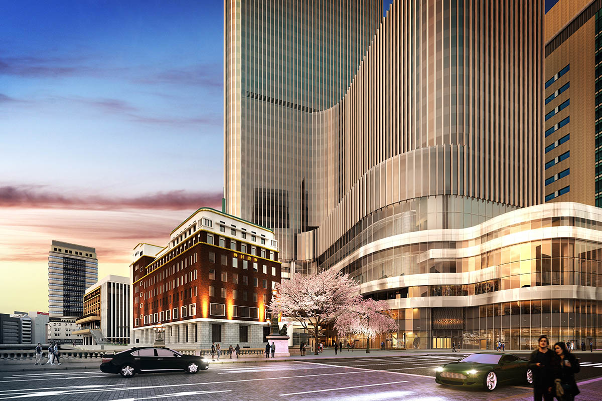 中央通り側からの低層部外観イメージ(夕景)