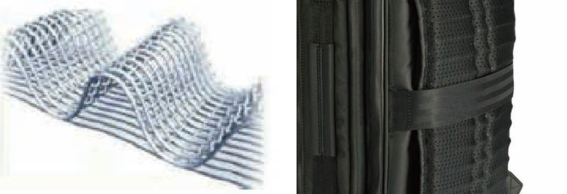 (左)AQフロント拡大イメージ、(右)AQフロント採用のリュック背面