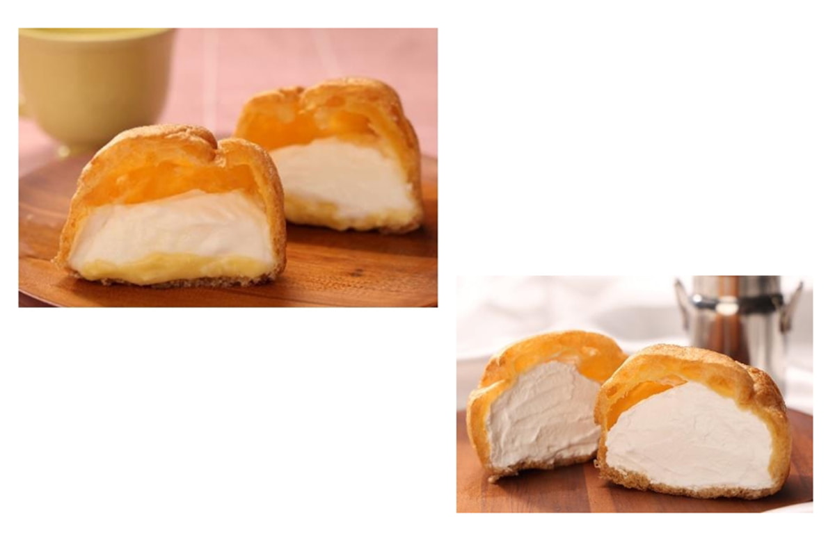 左上:ツインシュー カスタード&ホイップ(106円) 右下:ツインシュー ミルククリーム&ホイップ(117円)