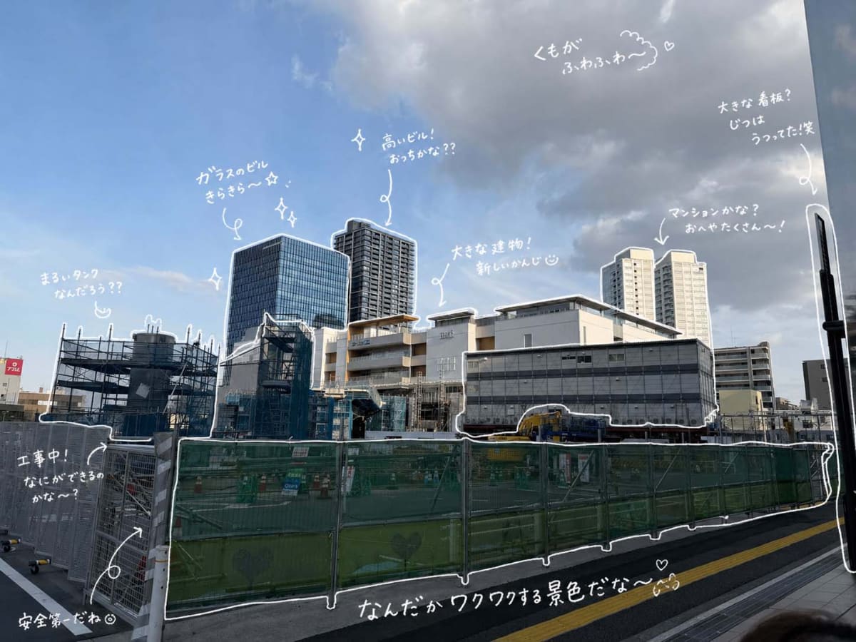 <a href="https://www.watch.impress.co.jp/docs/news/2105038.html">中野駅前で建設中のペデストリアンデッキ</a>の写真をポスカで書いた風に