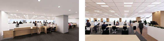 (左)集約型窓口のイメージ、(右)執務室のイメージ