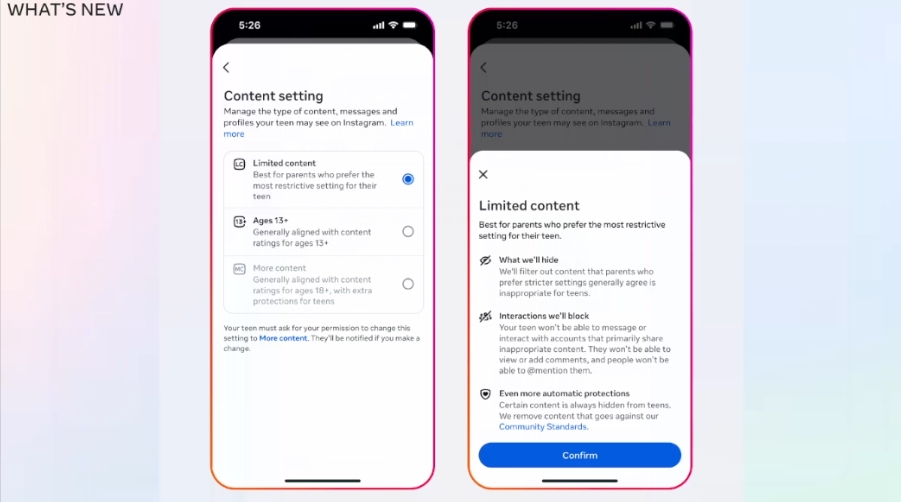 保護者向けの「Limited content」設定。コメントや一部のやりとりを制限できる