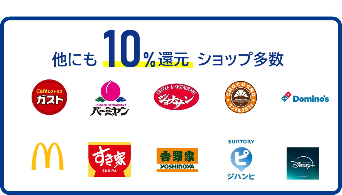 J-POINTパートナー、クレカ乗車以外の10%還元対象ショップ
