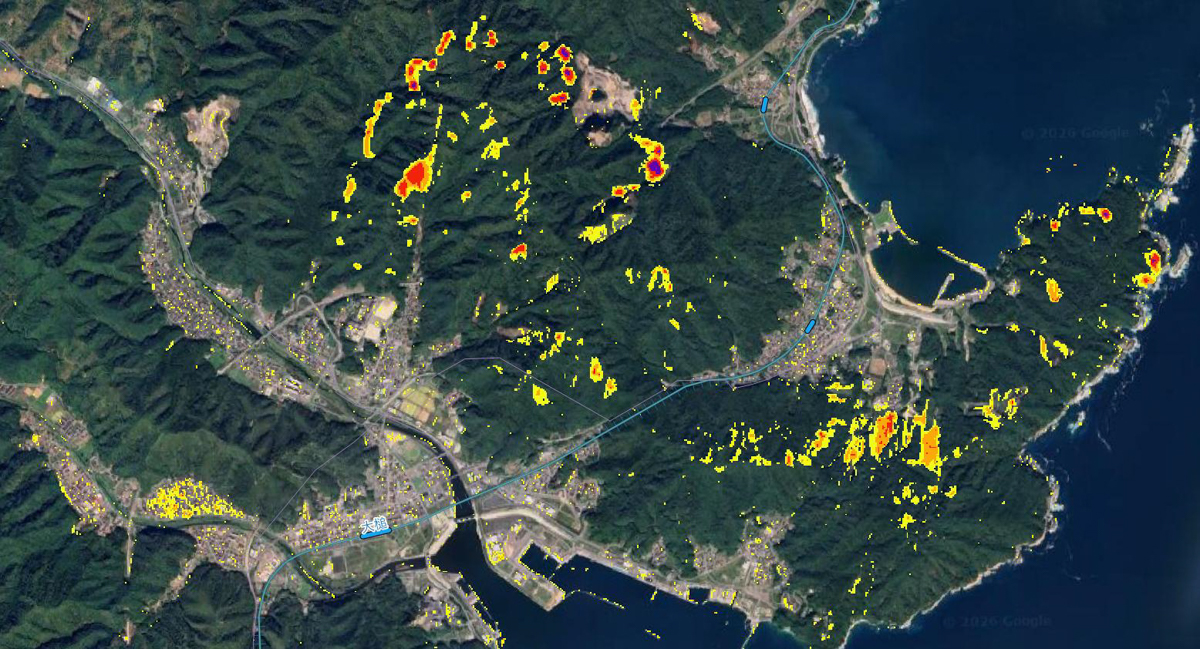 画像作成:秋山文野/Sentinel-2データ:contains modified Copernicus Sentinel data 2026/ベースマップ:Google Maps