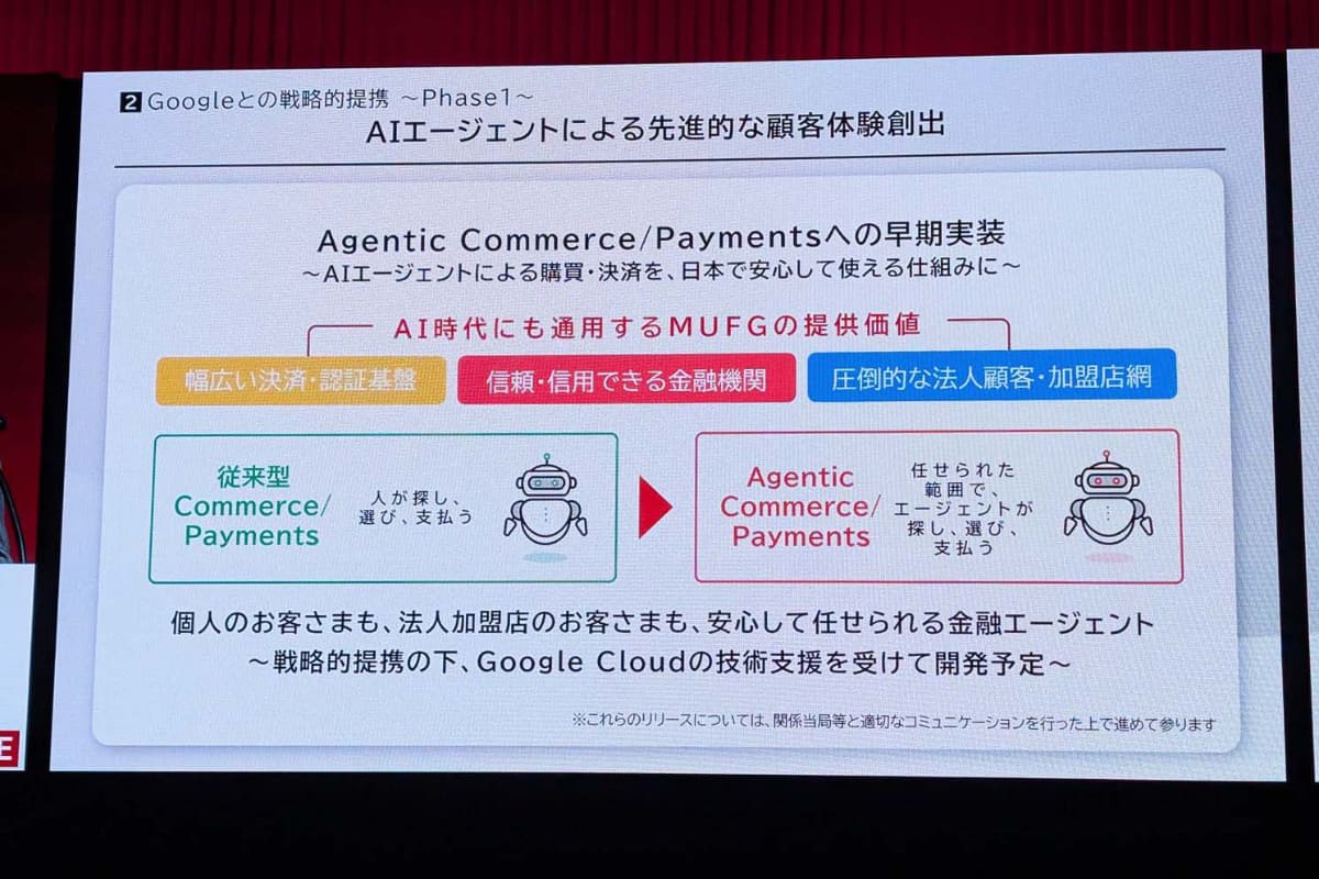 三菱UFJフィナンシャル・グループ(MUFG)が会見で言及した「エージェンティック・コマース」と「エージェンティック・ペイメント」への取り組み