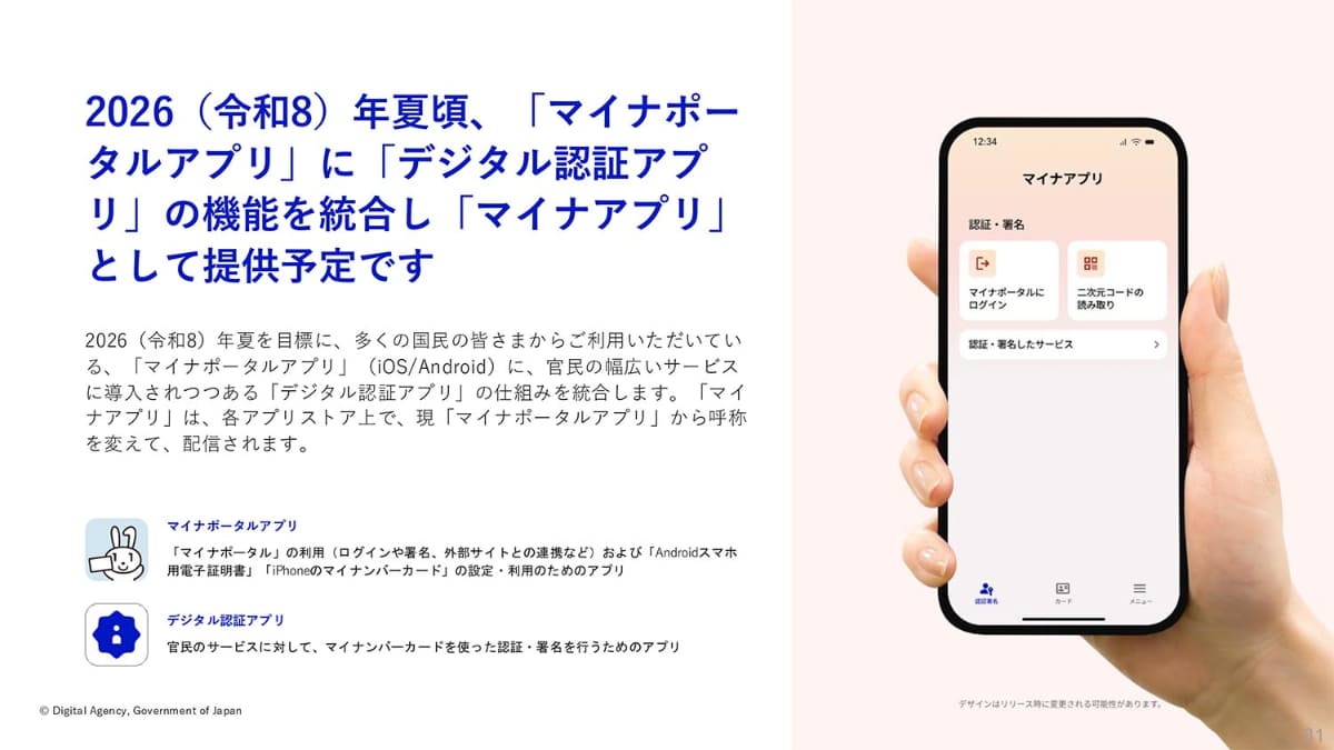 マイナポータルアプリをマイナアプリに刷新(提供：デジタル庁)