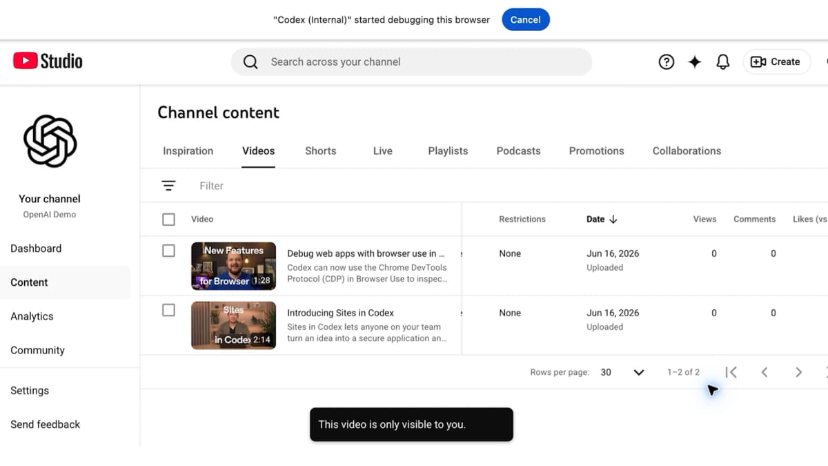 Codexが動画投稿を代わりに実行する